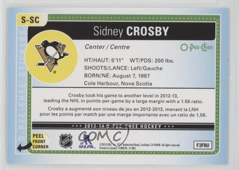 2013-14 O-Pee-Chee Stickers Sidney Crosby #S-SC - Image 2 of 2