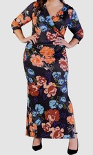 24seven Comfort Apparel Women's Black Printed Maxi Dress Plus Size 2X