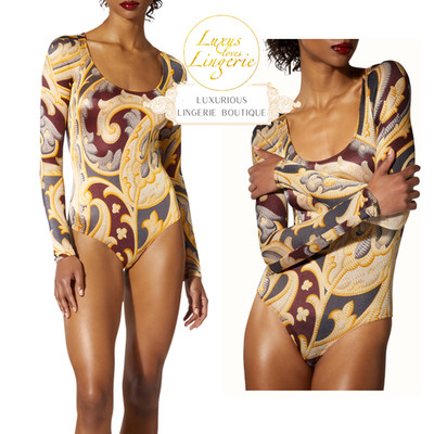 PAISLEY BAROQUE BODY by Wolford X ETRO  L Large grey Satin de Luxe Body Glanz