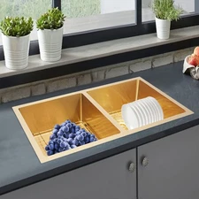 Double Bowl Sink Kitchen Sink 304 Stainless Steel Sink with Grid and Drainer