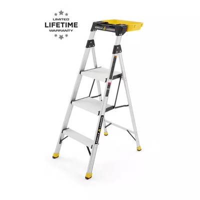 4 .5 Ft. Aluminum Dual Platform Step Ladder with Project Bucket ( 9 Ft. Reach ),
