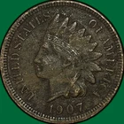 1907 Indian Head Cent Almost Uncirculated AU Coin, Corrosion #34748