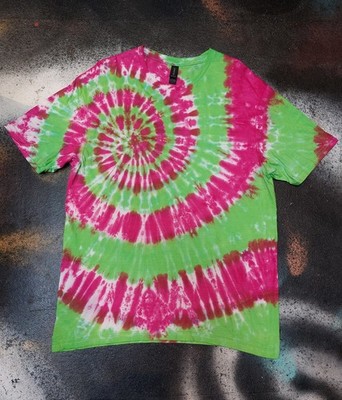 Limettengrün & Rosa Spirale Festival Batik T-Shirt Oberteil Herren Rave UV Gr. S-5XL