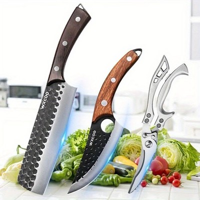 1-3PCS Stainless Steel Kitchen Knife Set Chef Santoku Paring Scissors