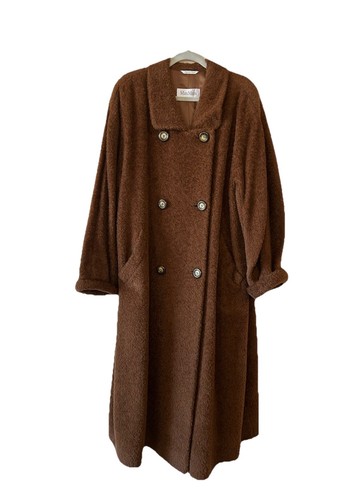 VTG Max Mara Alpaca Long Oversized Teddy Bear Icon Coat In Brown Size 8 Luxury - Picture 3 of 24