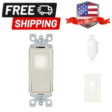 15 Amp Decora LED Illuminated Light Wall Switch, Single-Pole, , Light Almond
