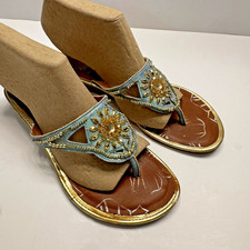 Yellow Box Bella Sandals Womens Size 6 Blue Gold Beaded Rhinestone Thong Shoes