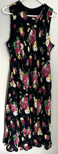 Lauren Ralph Lauren Dress Women 18W Navy Floral 100% Silk Sleeveless Midi A-Line