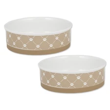 Bone Dry Trellis Paw Print Pet Bowl Set, Microwave/Dishwasher Safe, Non-Slip, 2-