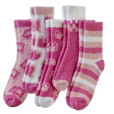 Womens Fuzzy Socks Slipper Fluffy Comfy Cozy Winter 5 Pairs Heart/Lip Print