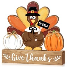 Thanksgiving Turkey Wooden Table Sign Decorations, Give Thanks Turkey Pumpkin...