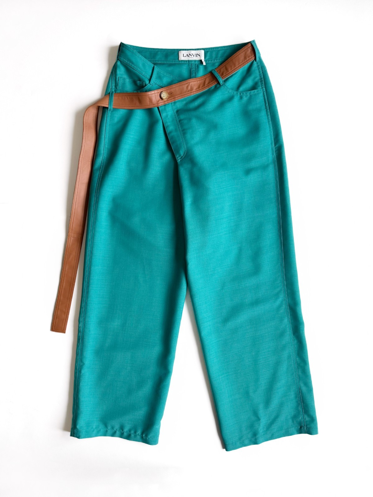 Women's Lanvin Mohair Wool Wide Pants With Leather Belt Sz40 US 10 L