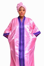 Women's Pink African Kaftan Robe with Matching Headwrap, One Size