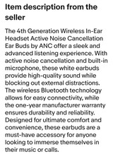 NEW Sealed 4th Generation Wireless In-Ear Headset Active Noise Cancellation*