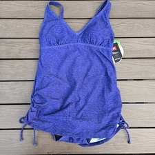 TYR Durafast Elite Mantra V-Neck Sheath Blue Women 1-PC Swimsuit SZ 10 New