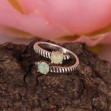 Ethiopian Opal Bypass Adjustable Ring 925 Sterling Silver Engagement Ring