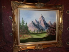 Vintage Purple Mountains oil/canvas painting Texas artist Aggie Wilson *W-wide*