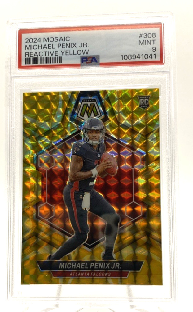 2024 Mosaic Michael Penix Jr RC #308 Reactive Yellow Prizm PSA 9 Atlanta Falcons