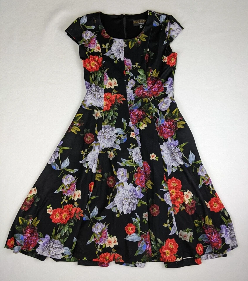 Marc Bouwer Unlimited Women's Dress Size XS Black Floral Print A-line Midi - Image 2 of 4