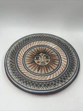 Vintage Pottery Plate Tonala Mexico Sun Women’s Face 1989 Signed