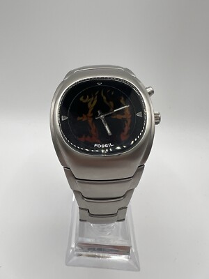 RARE Fossil Big Tic Flame Numbers Watch LCD Fire JR-8499 New