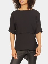 Halston Heritage Black Cape Short Sleeve Drape Back Top Size Small NEW $274