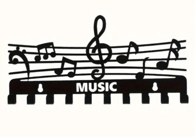 NEU METALL MUSIK SCHLÜSSEL HAKEN schwarz 10 Haken Wandhalterung Aufhänger Schlüssel NOTIZEN STABB