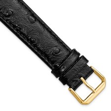 20mm 7.5" Black Ostrich-Style Grain Leather Gold-tone Buckle Watch Band