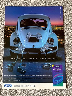 rare Collectable Vintage 1999 Magazine Advert Durex Condoms Ad VW Beetle
