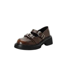 Womens Round Toe Buckle Strap Leather Platform Mary Janes Shoes School Pumps