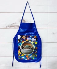 Baby Yoda Grogu Kids Blue Vinyl Bib Apron Cooking Crafts Handmade