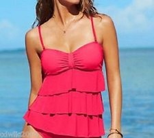 Kenneth Cole Reaction Tankini Top Sz M PNC Tiered Swimwear Top i9