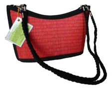 Women's Shoulder Bag Crossbody Straw Purse Red & Black Handbag Clutch 8x5