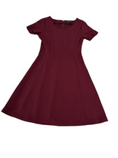 Banana Republic Burgundy Fit & Flare Mini Dress Short Sleeve Seamed Red Plum XS