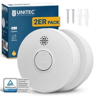 Rauchwarnmelder Set UNITEC  TÜV 5 Jahre 2x 85dB Rauchmelder inkl. Batterie