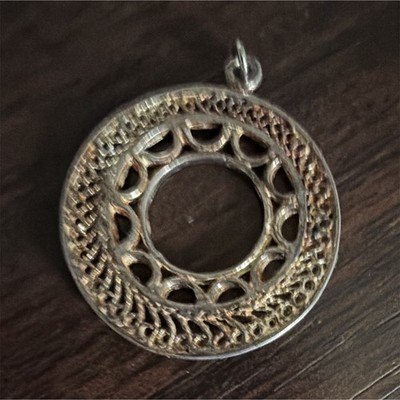 Round Openwork Charm Pendant Silver Tone Geometric Circle Metal No Stone