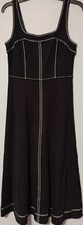 Loft Midi Dress Womens 6 Black Topstitch Square Neck Sleeveless Back Zip Stretch
