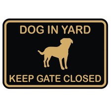 Classic Framed Dog In Yard Keep Gate Closed Wall Door Sign Black Gold Small
