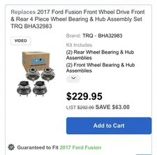 2017 Ford Fusion FWD Wheel Bearing and Hub Kit Complete Set