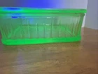 1930s Green Depression Uranium Vaseline Glass Ribbed Frig Dish/Lid 8.5” As - is