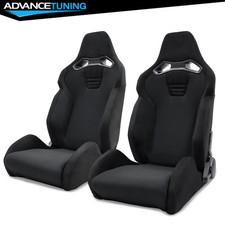 Reclinable Pair Racing Seats Dual Slider Suede Knitted Fabric Black