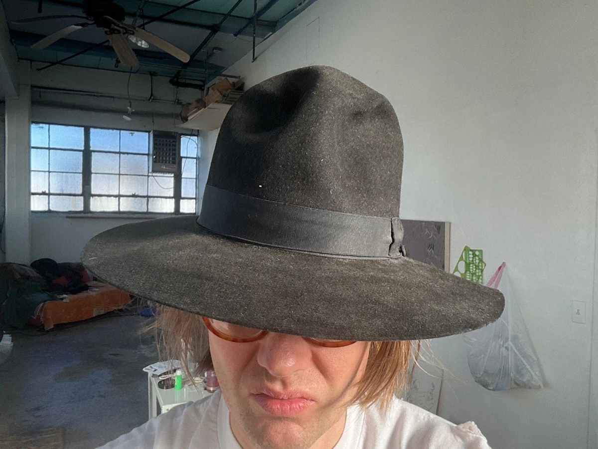 Sombrero Fedora Vintage Ala Ancha Fieltro Piel Vino Negro Talla 7-1/8