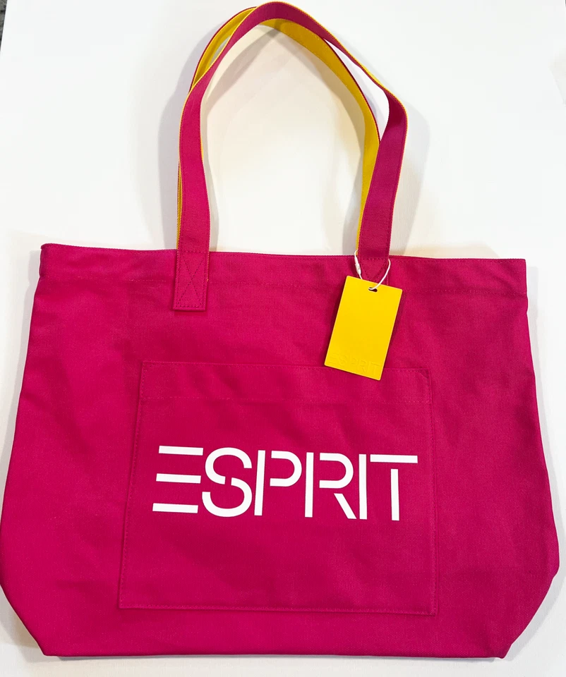 ESPRIT Throw-back 90's Style Bright Pink Canvas Logo Tote Authentic SEE DESC - Image 2 of 2