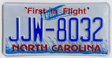 North Carolina 2014 First in Flight Wright Brothers Plane License Plate JJW-8032