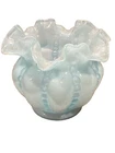 Vintage Fenton Blue Opalescent Hobnail Glass Ruffled 4” Rose Bowl Vase