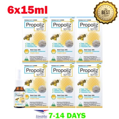 6x Propoliz Mouth & Throat Spray 15ml Concentrated Brazilian Green Propolis 100%