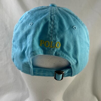 VTG Polo Ralph Lauren Hat Cap Strap Back Blue W/Yellow Pony Logo