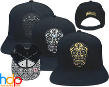 Skull Face Dia De Los Muertos Skeleton Embroidered Flat Bill Snapback Cap Hat