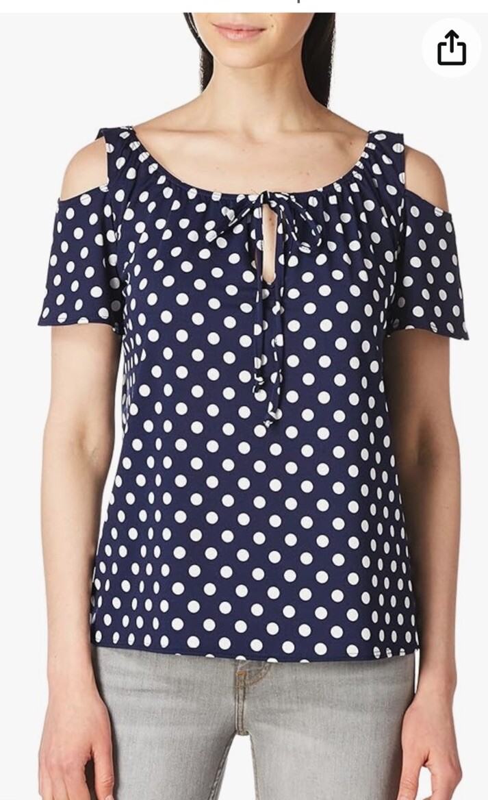 トップス Ans dotsloevner Shoulder Tops Navy pico Star Vixen Plus XX V Neck Short Sleeve Top Neck Tie Polka