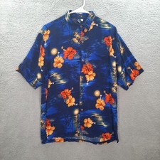 Vintage Hibiscus Collection Shirt Adult Large Blue Floral Camp Hawaiian 90s Y2K